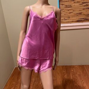 Victoria's Secret 2 Piece  Fuchsia Colored Satin Shorts & Matching Camisole XL